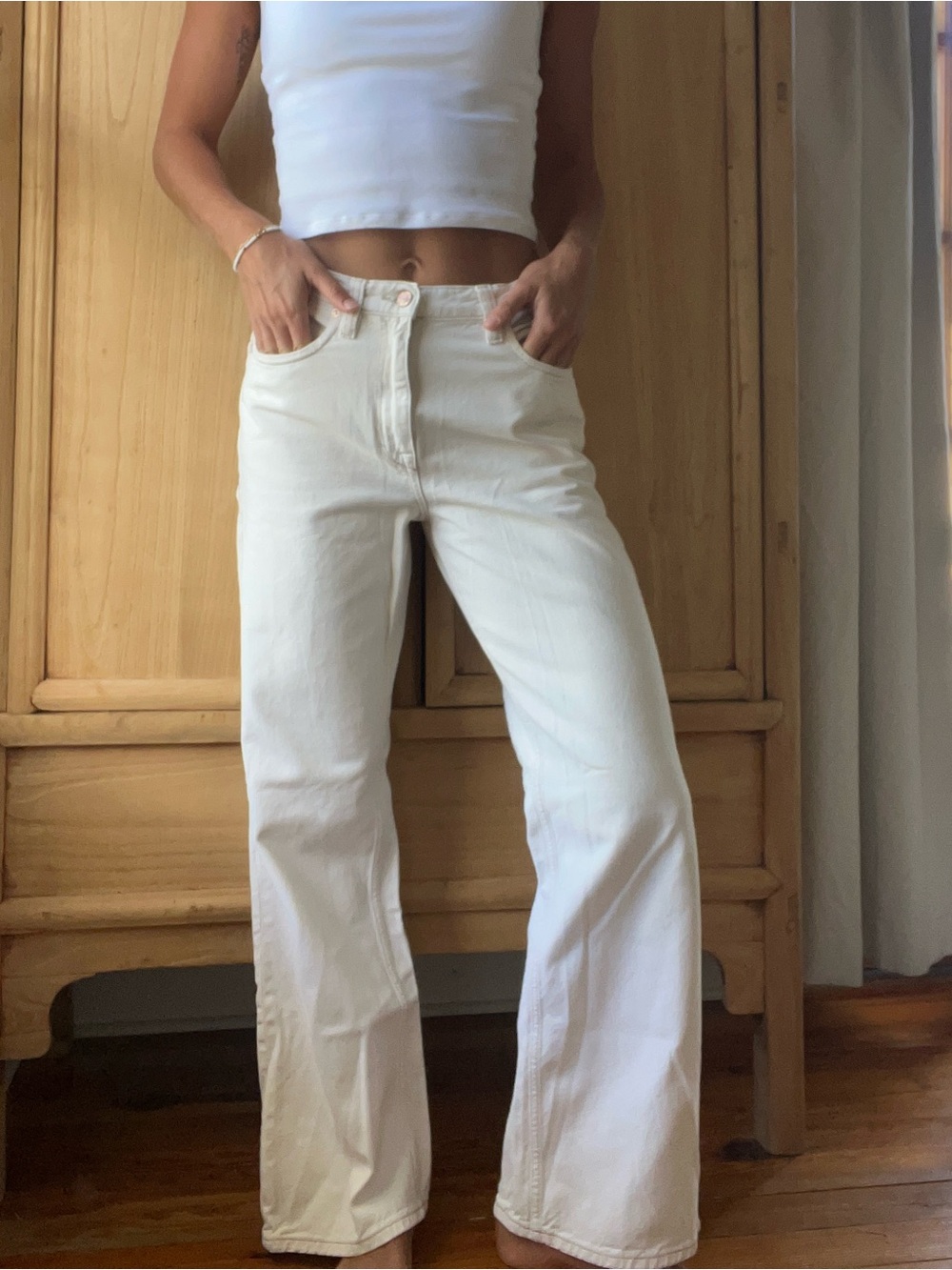 We The Free Cream High-Rise Wide-Leg Jeans size 27